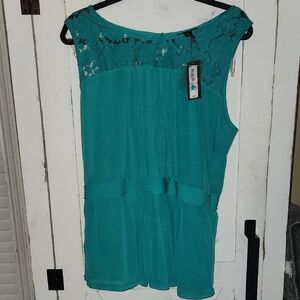 Worthington Tropical green Pleated Embellished Blouse